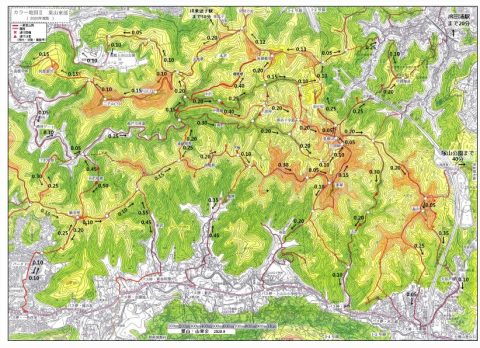 葉山の山歩きコース付属地図1 （歩行時間記入カラー地図）