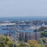 十三峠から見た横須賀港です。空母ロナルド・レーガンも見えます。